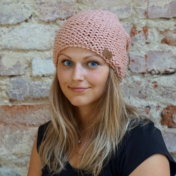 Peach rózsaszín kézzel horgolt sapka - DOKE-image-1