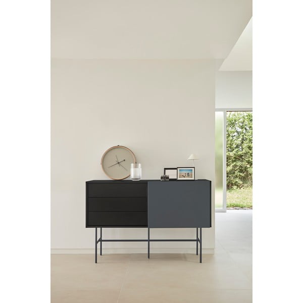 Fekete-antracitszürke alacsony komód tolóajtóval 140x91 cm Nube – Teulat-image-1