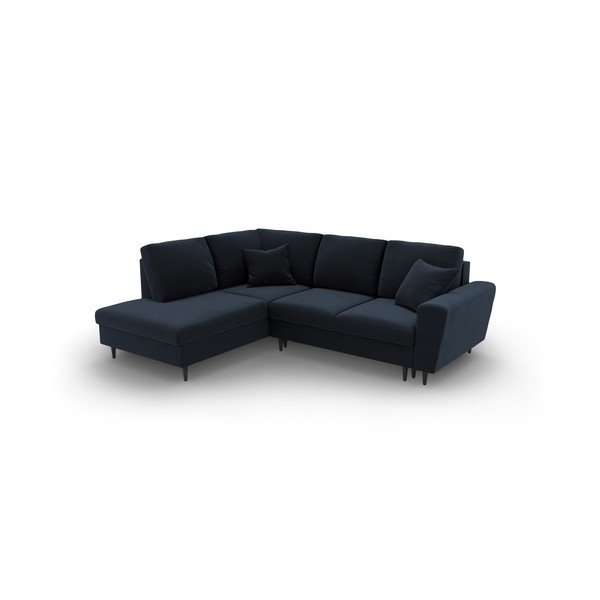 Sötétkék bársony kinyitható tárolóhelyes sarokkanapé (bal oldali-L alakú) Kyoto – Cosmopolitan Design-image-1