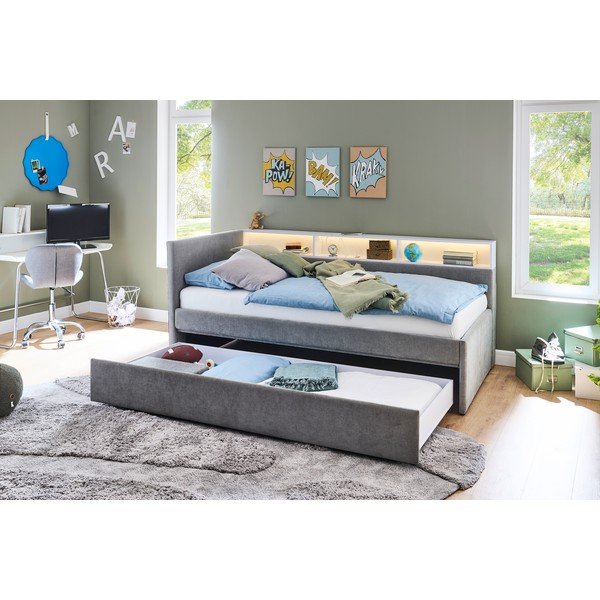Szürke ágyneműtartós sarok gyerekágy ágyrács nélkül 90x200 cm Uno – Meise Möbel-image-3
