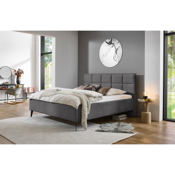 Antracitszürke kárpitozott ágyneműtartós franciaágy ágyráccsal 180x200 cm Paulo – Meise Möbel-image-1