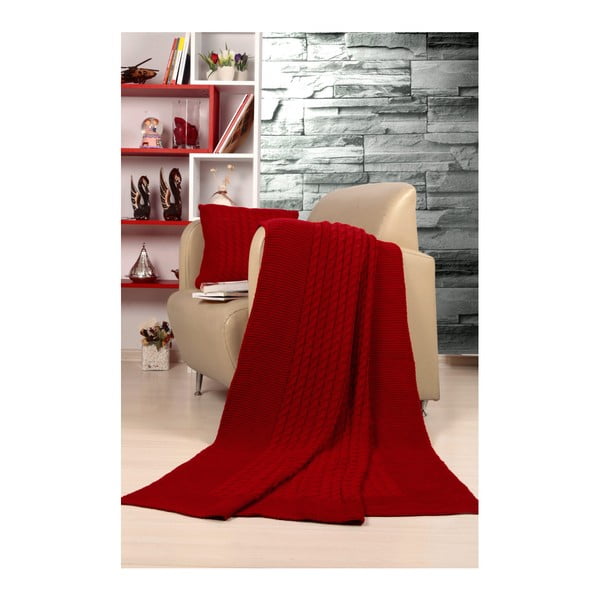 Tricot Blanket Set Sultan piros ágytakaró és párnaszett - Kate Louise
