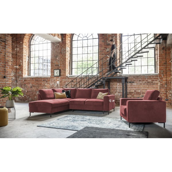 Rózsaszín bársony kinyitható sarokkanapé (bal oldali) Lofty Lilly – Miuform-image-1