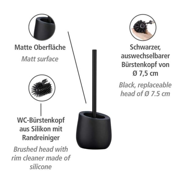 Matt fekete kerámia WC-kefe Badi – Wenko-image-4