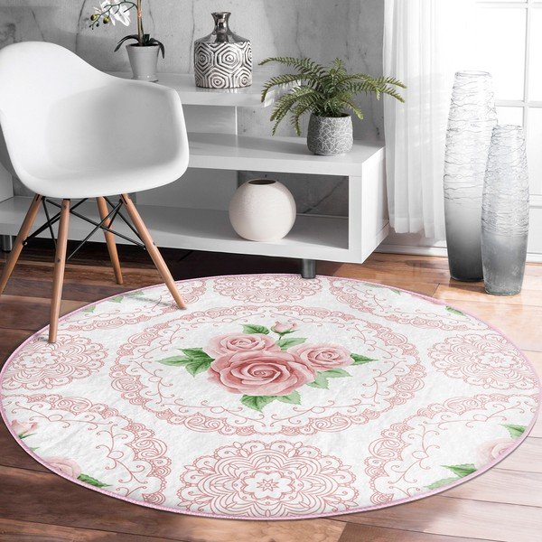Világos rózsaszín mosható-robotporszívóval tisztítható kerek szőnyeg ø 120 cm Comfort – Mila Home-image-1