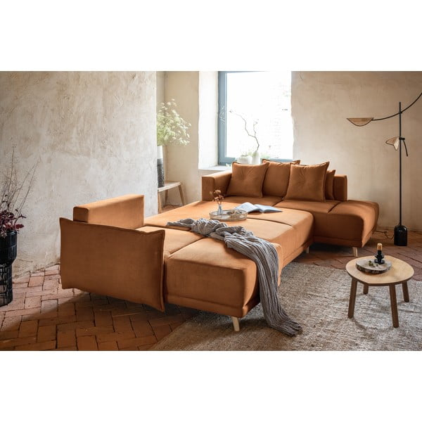 Téglavörös kordbársony kinyitható sarokkanapé (jobb oldali-U alakú) Lazy Lukka – Miuform-image-4