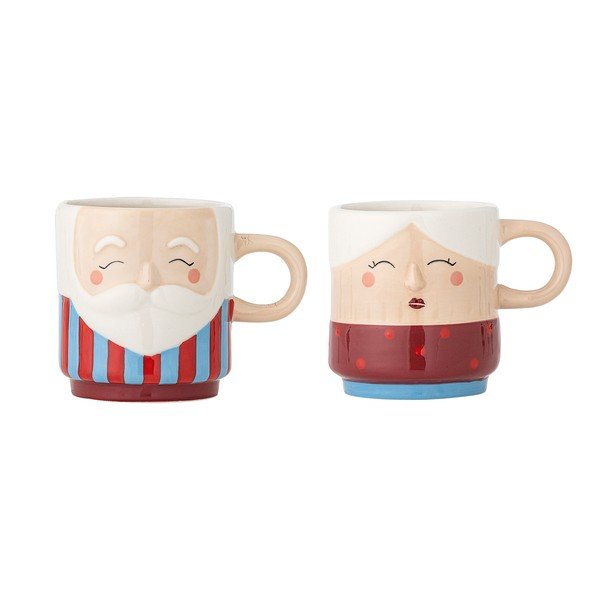 Piros kőedény csésze szett 2 db-os karácsonyi mintával 280 ml Granny – Bloomingville