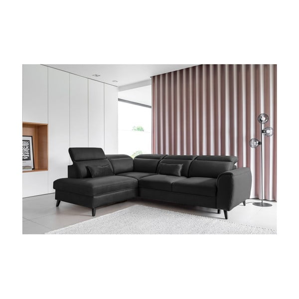 Sötétszürke bársony kinyitható-tárolóhelyes sarokkanapé (jobb oldali-L alakú) Noble – ELTAP-image-1