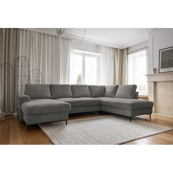 Szürke kordbársony kinyitható sarokkanapé (jobb oldali) Lofty Lilly – Miuform-image-3