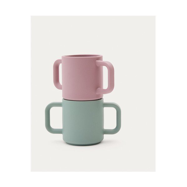 Világos rózsaszín-türkiz szilikon gyerek bögre szett 2 db-os Lili – Kave Home-image-4