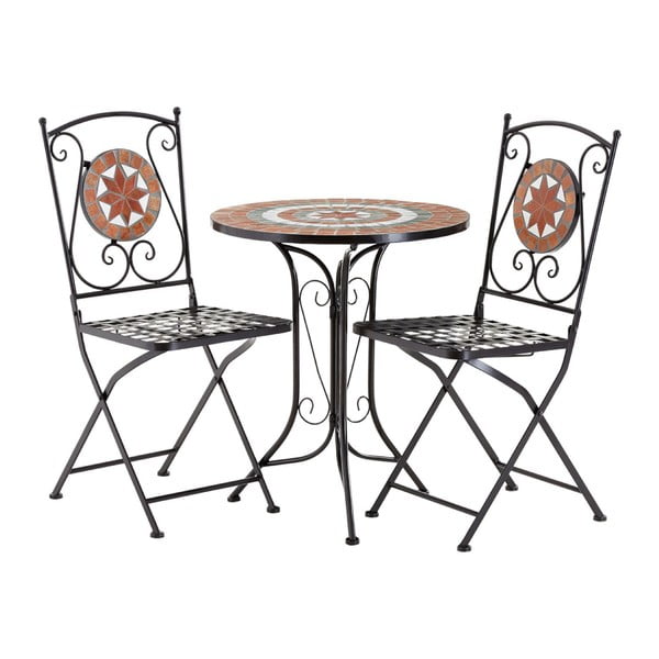 Amalfi 2 db piros-fekete kerti szék és mozaikos asztal szett - Premier Housewares