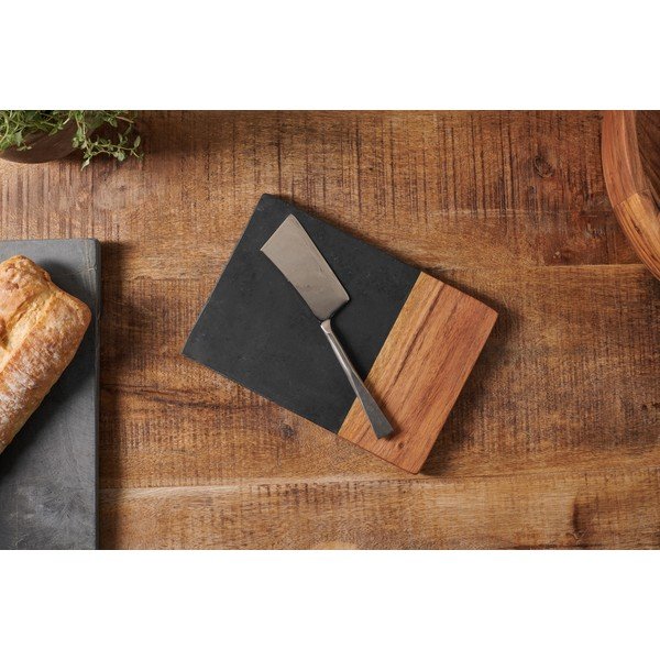 Fala tálaló vágódeszka palából és akácfából, hossz 23 cm - Nkuku-image-4