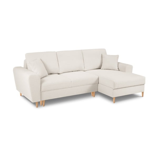 Bézs buklé kinyitható tárolóhelyes sarokkanapé (jobb oldali-heverő résszel) Kyoto – Cosmopolitan Design-image-1