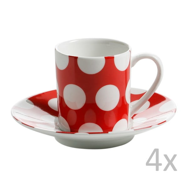 Polka Dot 4 piros porcelán csésze és csészealjak készlete, 100 ml - Maxwell & Williams