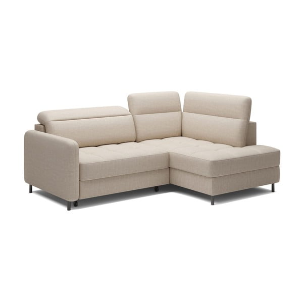 Bézs bársony kinyitható-tárolóhelyes sarokkanapé (jobb oldali-L alakú) Barea – ELTAP-image-2
