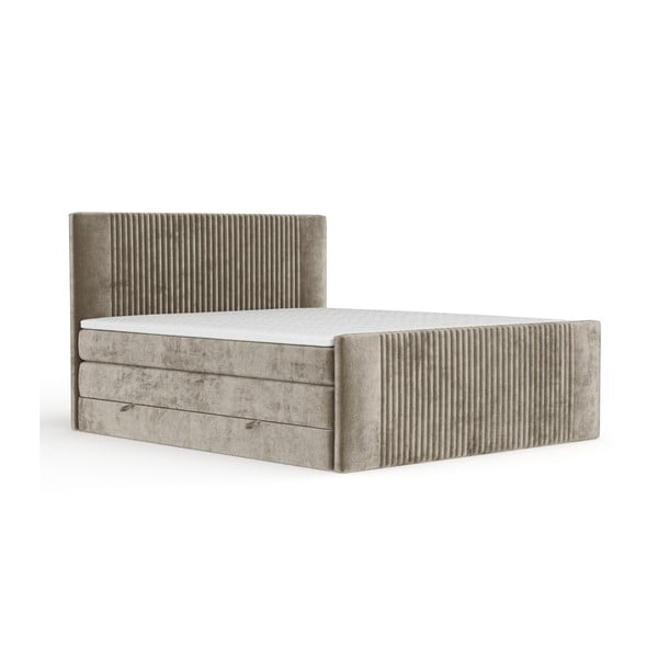 Világosbarna ágyneműtartós boxspring ágy 180x200 cm Bergamo – Maison de Rêve