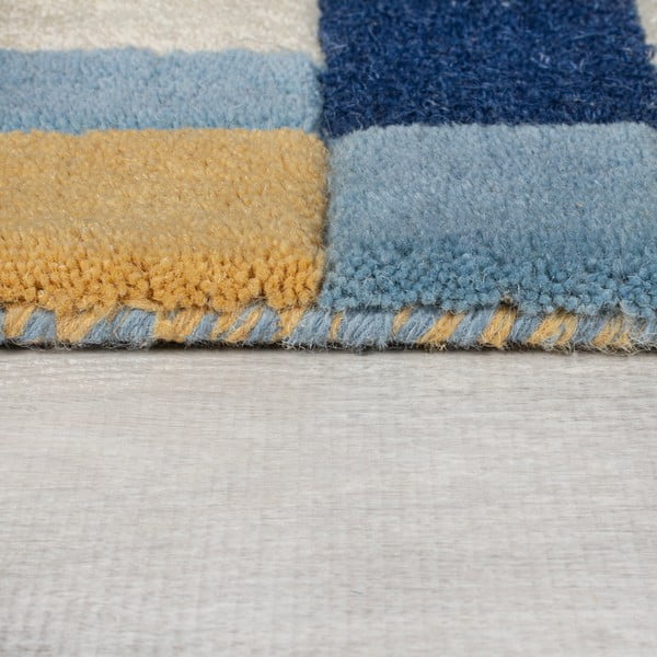 Kék kézi szövésű gyapjú futószőnyeg 60x230 cm Kai Wool Border – Flair Rugs-image-4