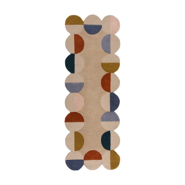 Bézs kézi szövésű gyapjú futószőnyeg 80x230 cm Mia Scallop Frame – Flair Rugs