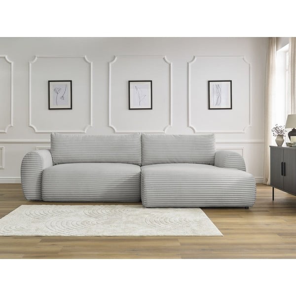 Világosszürke kordbársony kinyitható sarokkanapé (jobb oldali) Lucien – Bobochic Paris-image-1