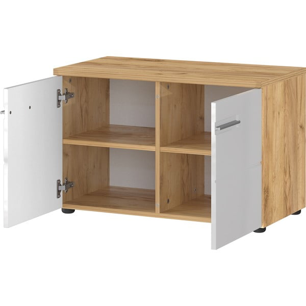 Fehér-natúr színű ülőkés cipőtartó tölgyfa dekorral Aledo – Germania-image-3