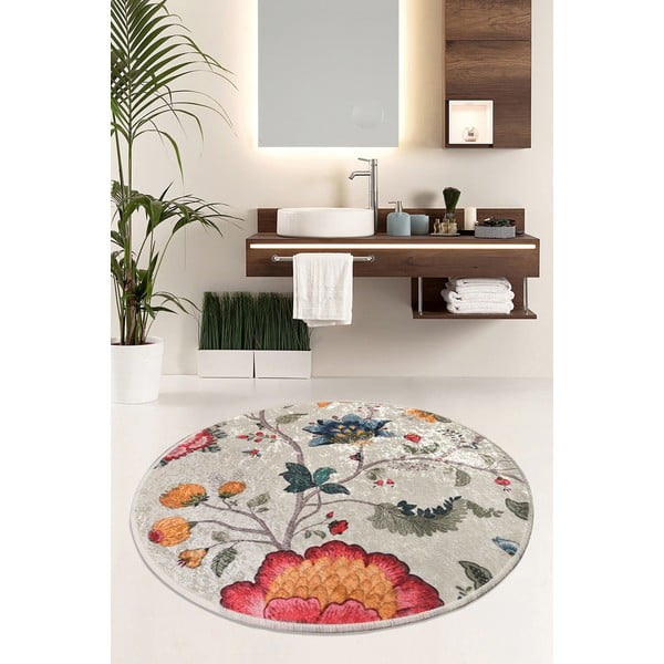 Szürke bársony fürdőszobai kilépő ø 140 cm Vintage Flower – Foutastic-image-1