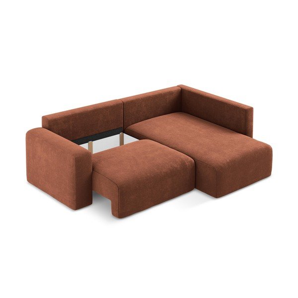 Terrakotta színű zsenília kinyitható-tárolóhelyes sarokkanapé (jobb oldali-L alakú) Kona – Makamii-image-4