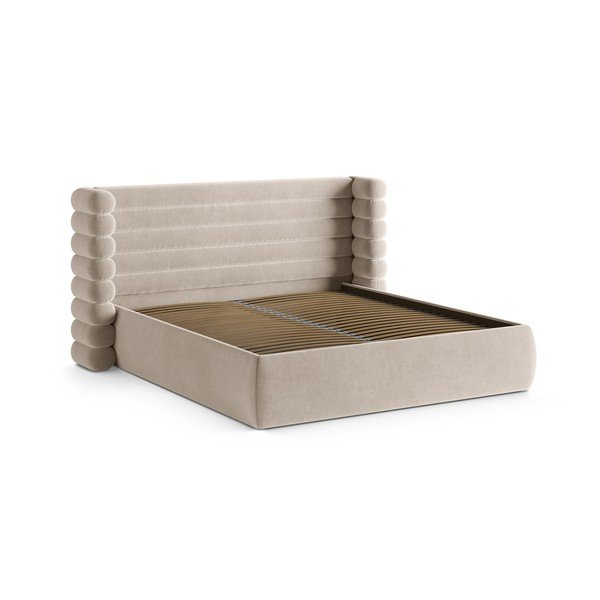 Bézs kárpitozott ágyneműtartós franciaágy ágyráccsal 160x200 cm Mount – Micadoni -image-3