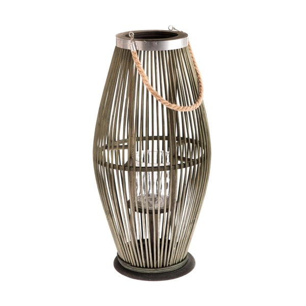 Zöld üveg lámpa bambusz szerkezettel, magasság 59 cm - Dakls