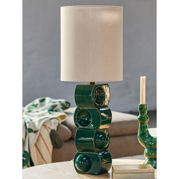 Zöld-krémszínű kerámia asztali lámpa textil búrával (magasság 68 cm) Brady – Bloomingville-image-1
