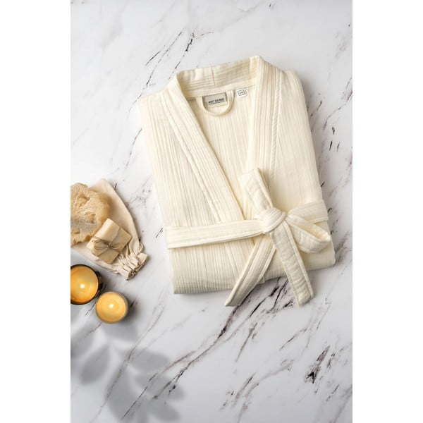Krémszínű muszlin fürdőköpeny S/M Kimono – Foutastic-image-3