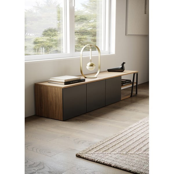 Fekete TV-állvány diófa dekorral 190x45 cm Albi - TemaHome-image-1