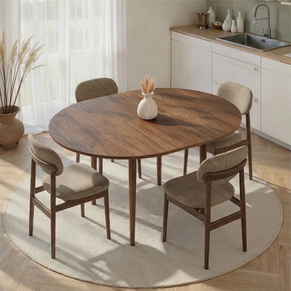 Kerek bővíthető étkezőasztal hosszabbító asztallappal diófa dekorral ø 100 cm Viona – Kalune Design-image-1