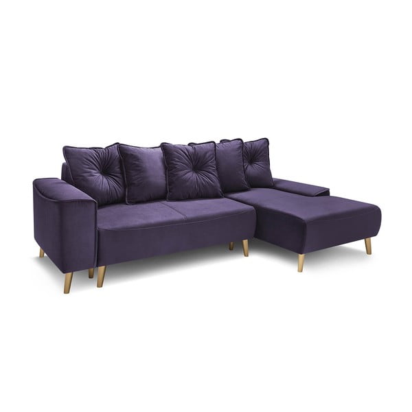 Hera lila bársony kinyitható kanapé arany lábakkal, jobb sarok - Bobochic Paris