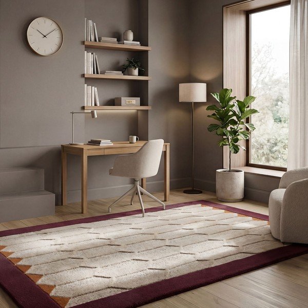 Borvörös-natúr színű kézi szövésű gyapjú szőnyeg 120x170 cm Apex Border Wool – Flair Rugs-image-1