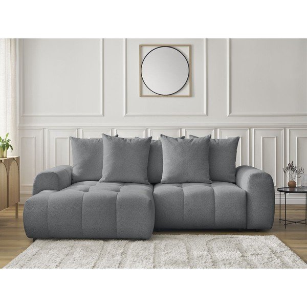 Szürke zsenília kinyitható-tárolóhelyes sarokkanapé (bal oldali-heverő résszel) Roxelane – Bobochic Paris-image-1