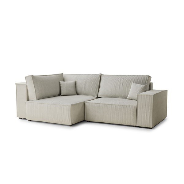 Krémszínű kordbársony kinyitható-tárolóhelyes sarokkanapé (bal oldali-L alakú) Tonga – Maison de Rêve