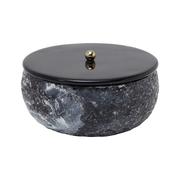 Fekete fedeles-dekoratív fém tárolódoboz ø 16,5x7,5 cm Mosaic Marble – PT LIVING