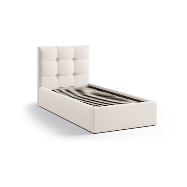 Krémszínű kárpitozott ágyneműtartós egyszemélyes ágy ágyráccsal 90x200 cm Phaedra – Micadoni -image-2