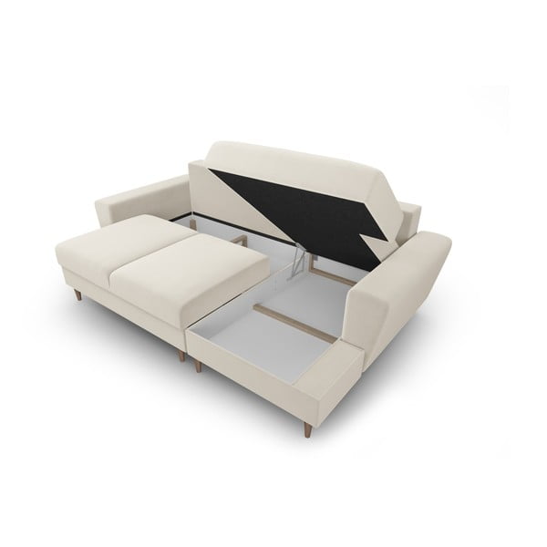 Bézs bársony kinyitható tárolóhelyes sarokkanapé (jobb oldali-heverő résszel) Kyoto – Cosmopolitan Design-image-3