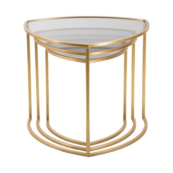 Aranyszínű kerek dohányzóasztal szett üveg asztallappal,  3 db-os ø 60 cm Triangle – Mauro Ferretti-image-2