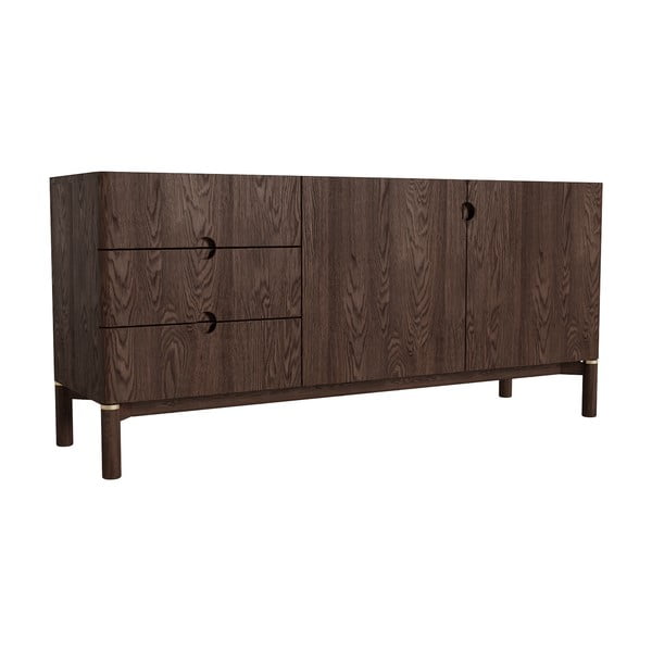 Sötétbarna alacsony komód tölgyfa dekorral 160x73 cm Arun – Unique Furniture