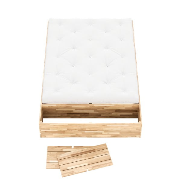 Natúr színű borovi fenyő ágyneműtartós franciaágy ágyráccsal 160x200 cm Basement Bed – Karup Design-image-4