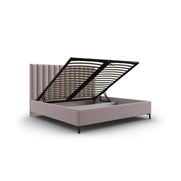 Világos rózsaszín kárpitozott ágyneműtartós franciaágy ágyráccsal 180x200 cm Casey – Mazzini Beds-image-3