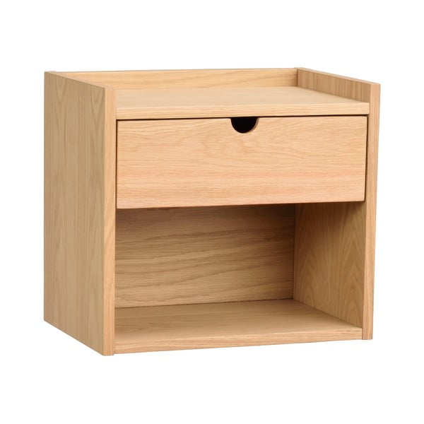 Natúr színű tölgyfa függő-polcokkal éjjeliszekrény Hillmond – Rowico-image-3