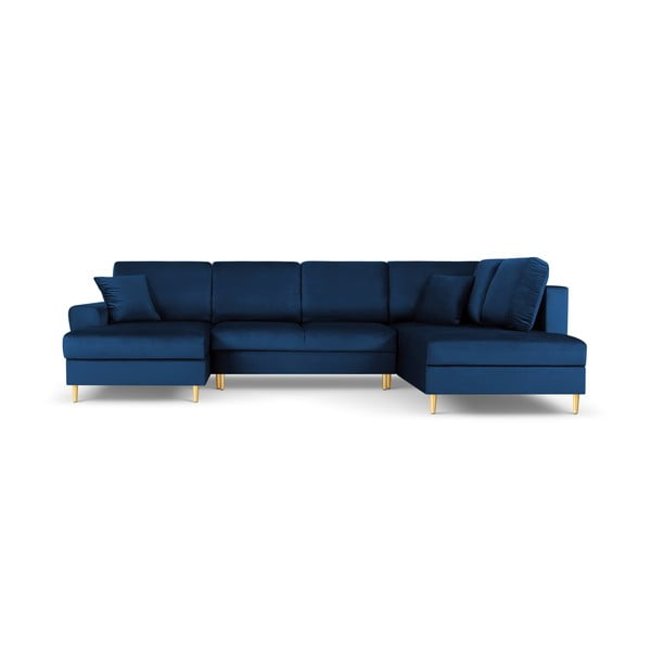 Kék bársony kinyitható tárolóhelyes sarokkanapé (jobb oldali-U alakú) Kyoto – Cosmopolitan Design