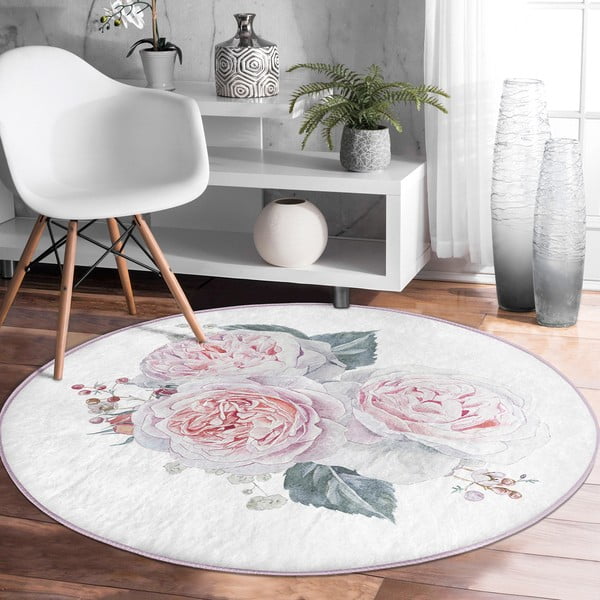 Fehér-rózsaszín mosható-robotporszívóval tisztítható kerek szőnyeg ø 120 cm Comfort – Mila Home-image-1