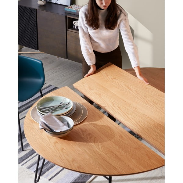 Novaks bővíthető étkezőasztal tölgyfa dekoros asztallappal, ø 120 cm - Kave Home-image-1