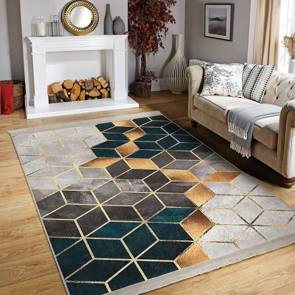 Fehér-petróleumkék mosható szőnyeg 160x230 cm – Mila Home-image-1