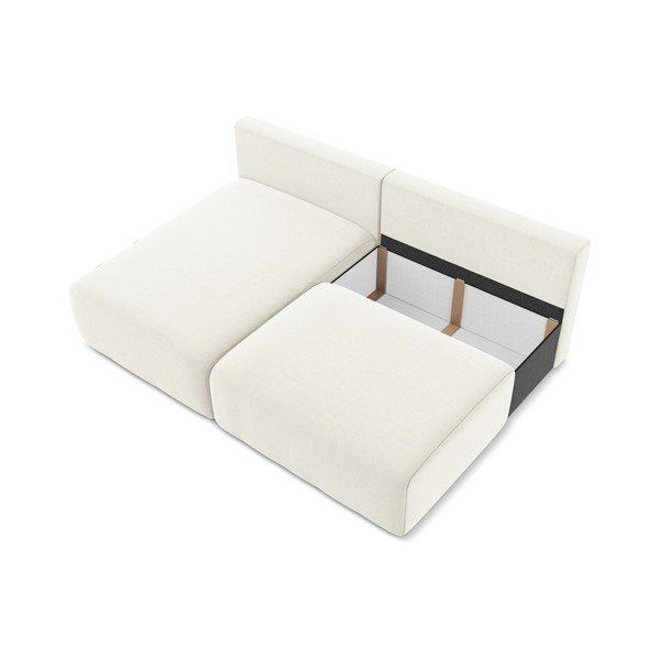 Krémszínű bársony kinyitható-tárolóhelyes sarokkanapé (bal oldali-heverő résszel) Kalena – Makamii-image-4