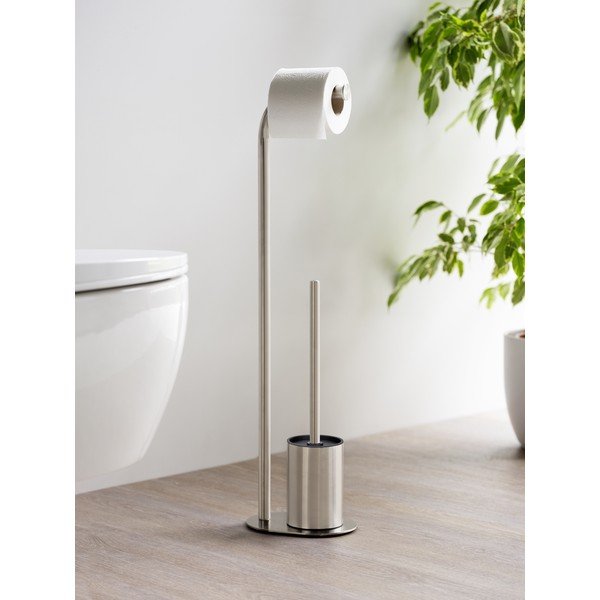 Matt ezüstszínű rozsdamentes acél WC-papír tartó állvány WC-kefével Levante – Wenko-image-2